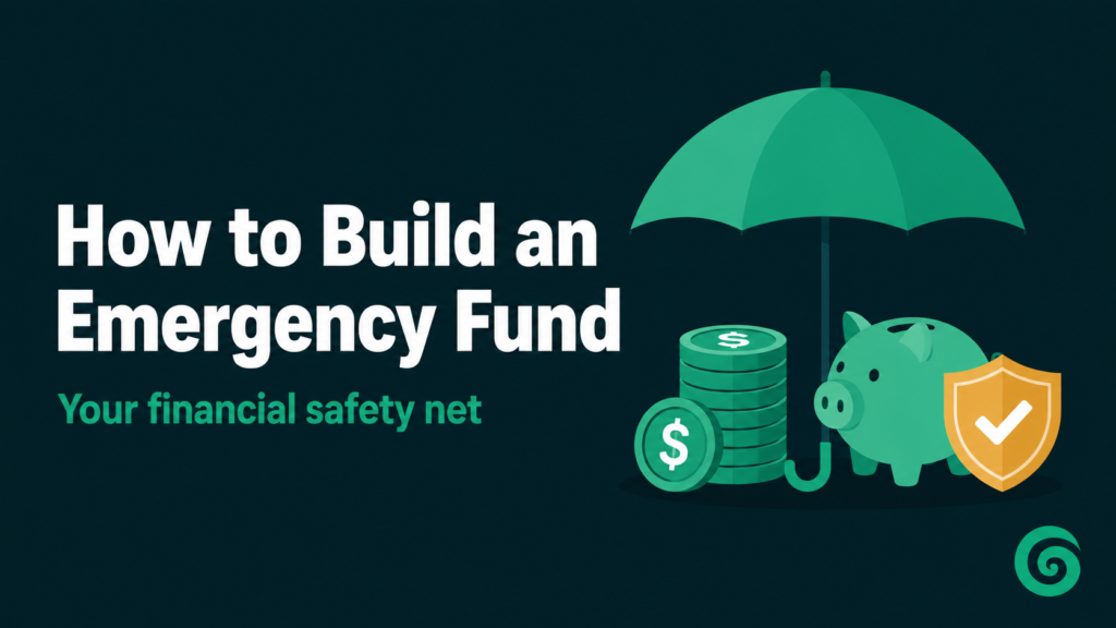 A savings milestone staircase showing emergency fund goals from $1,000 to six months of expenses