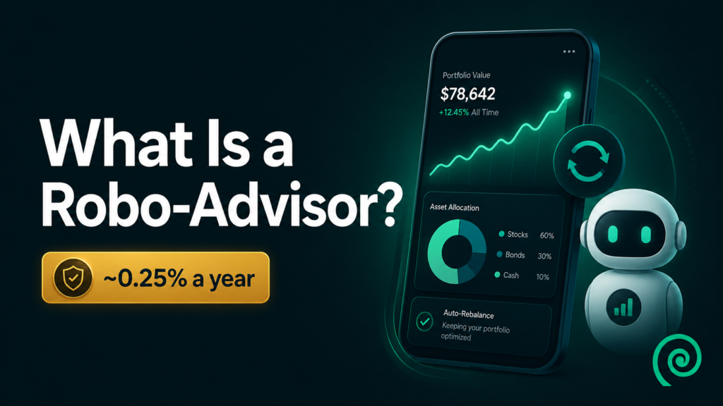 A beginner setting up an automated robo-advisor portfolio on a laptop